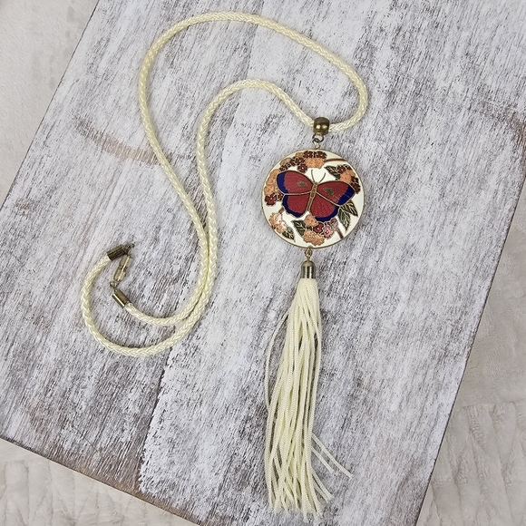 Jewelry - Vintage Cloisonne Butterfly Pendant Necklace